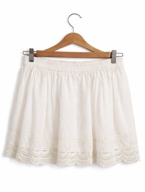 Aeropostale White Lace Trim Mini Skirt Boho Elastic Waist Flowy Summer